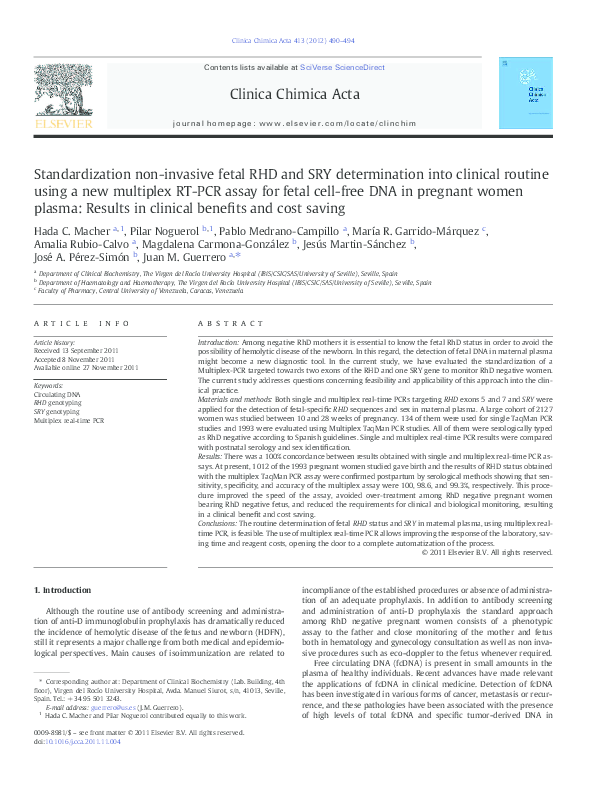 (PDF) Fetal RHD Genotyping from Circulating Cell-Free Fetal DNA in ...