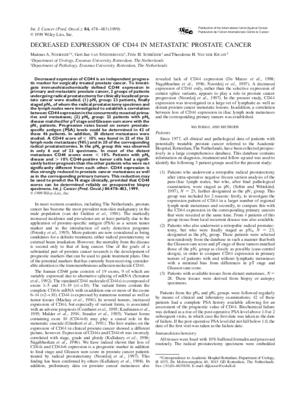 (PDF) Decreased expression of cd44 in metastatic prostate cancer