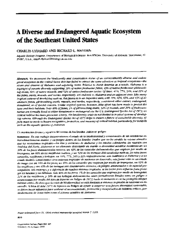 (PDF) A Diverse and Endangered Aquatic Ecosystem of the Southeast ...