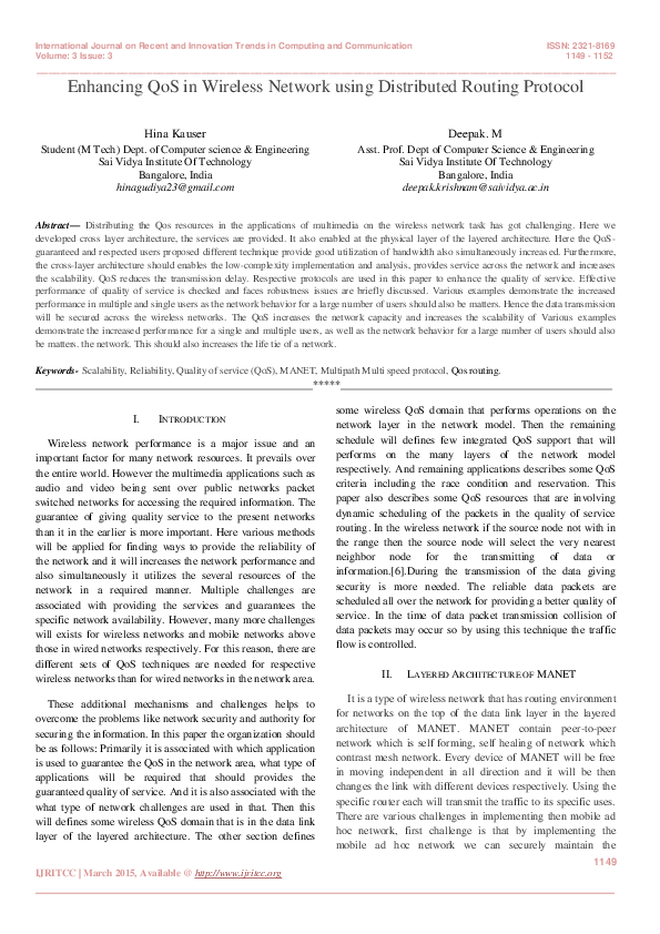 (PDF) Enhancing QoS in Wireless Network using Distributed Routing Protocol