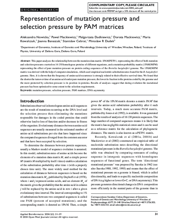(PDF) Representation of mutation pressure and selection pressure by PAM ...