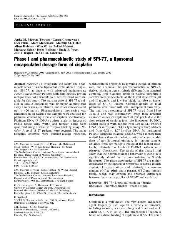 (PDF) Phase I and pharmacokinetic study of SPI-77, a liposomal ...