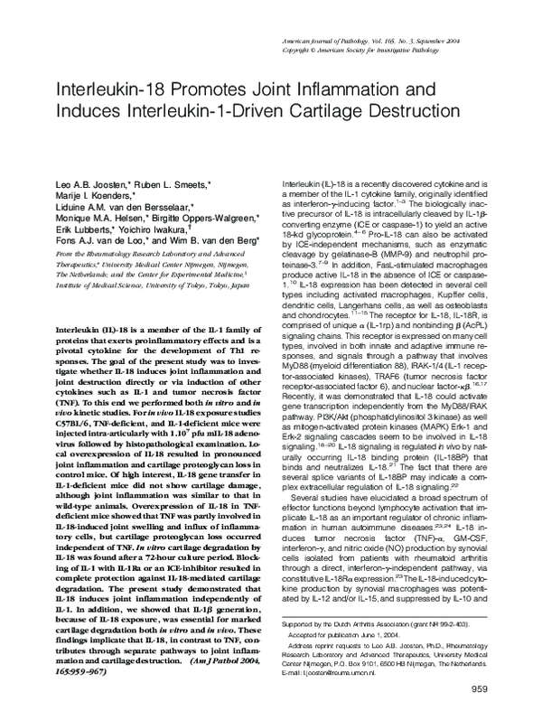 (PDF) Interleukin-18 Promotes Joint Inflammation and Induces ...