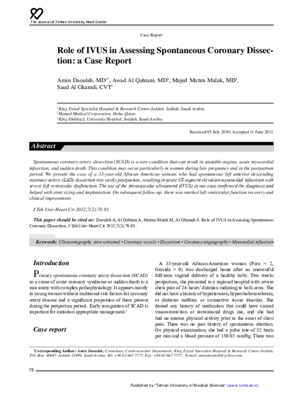 (PDF) Role of IVUS in Assessing Spontaneous Coronary Dissection: a Case ...