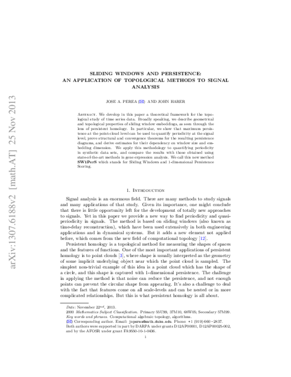 (PDF) Sliding Windows and Persistence An Application of Topological