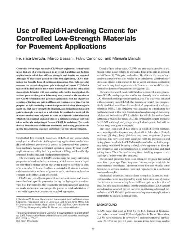 (PDF) Use of RapidHardening Cement for Controlled LowStrength