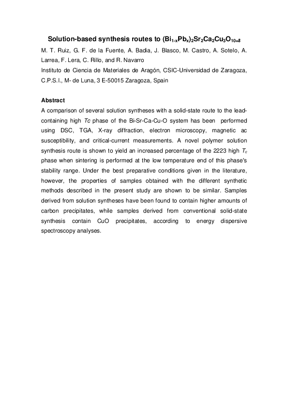 (PDF) Solution-based synthesis routes to (Bi1− xPb x)2Sr2Ca2Cu3O10+δ