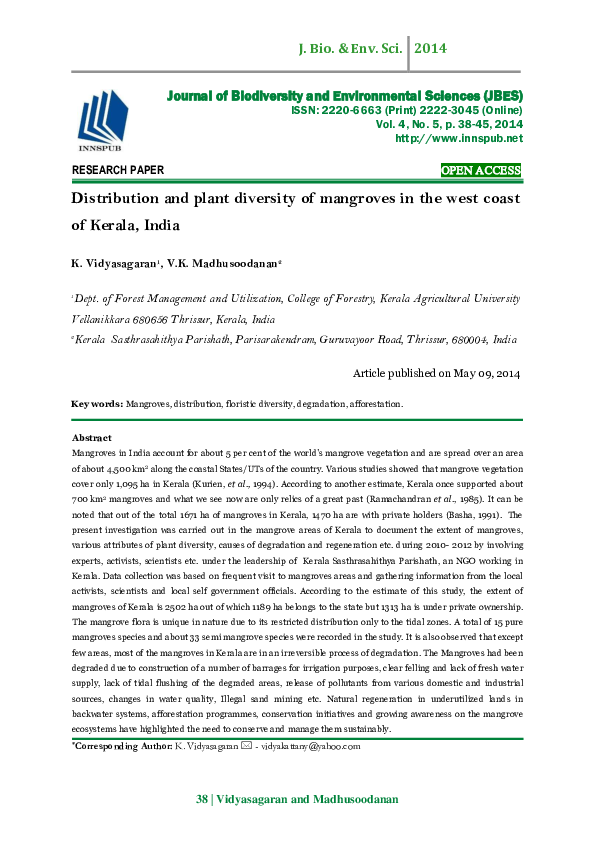 (PDF) Distribution and plant diversity of mangroves in the west coast ...