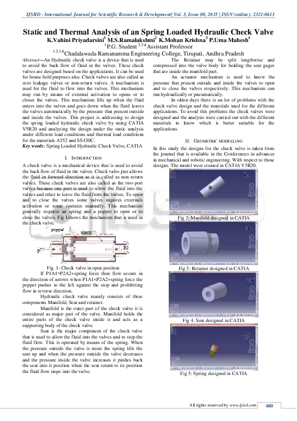 (PDF) Static and Thermal Analysis of an Spring Loaded Hydraulic Check Valve