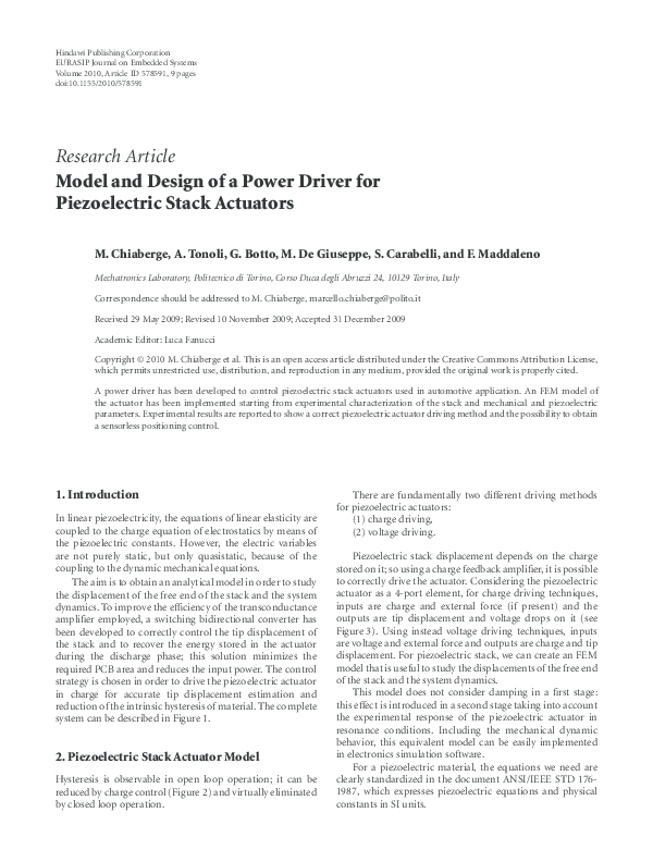 (PDF) Model and Design of a Power Driver for Piezoelectric Stack Actuators