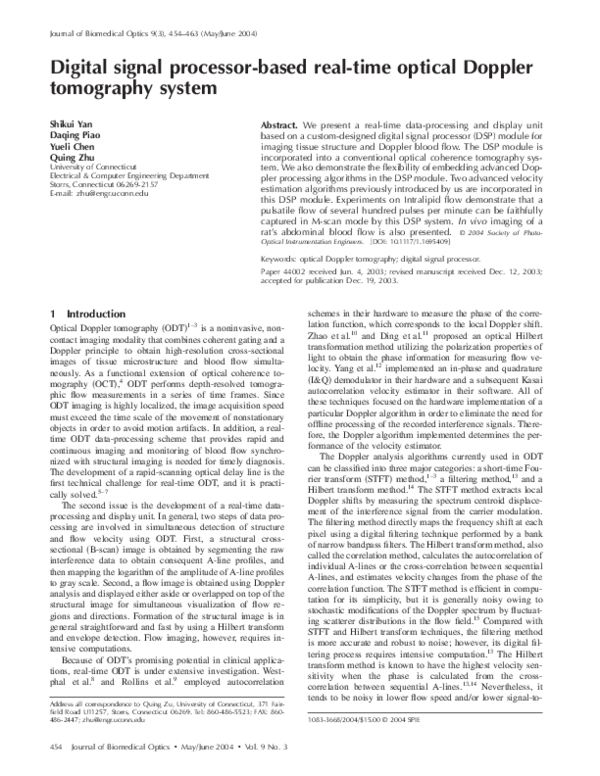 (PDF) Digital signal processorbased realtime optical Doppler