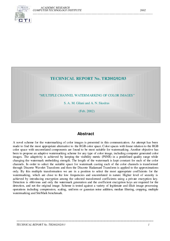 (PDF) TECHNICAL REPORT No. TR2002/02/03