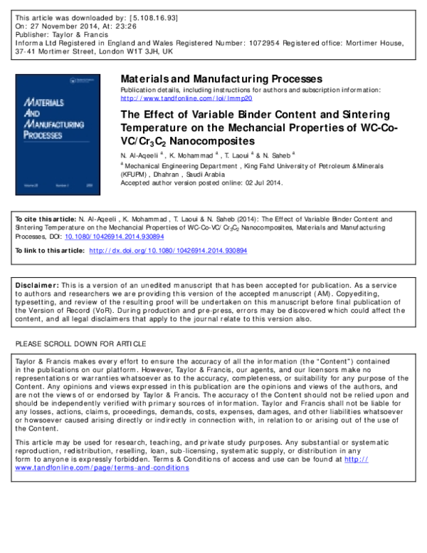 (PDF) The Effect of Variable Binder Content and Sintering Temperature ...