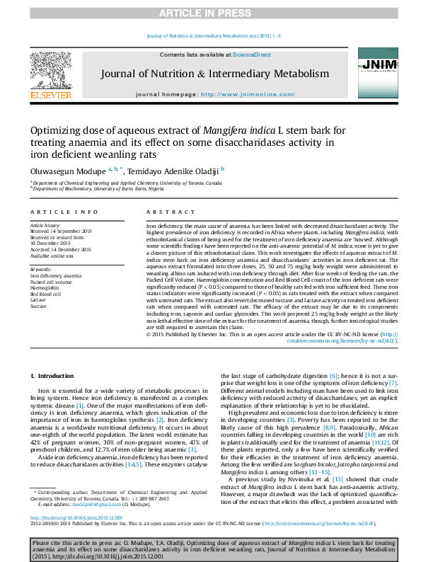 (PDF) Optimizing dose of aqueous extract of Mangifera indica L stem