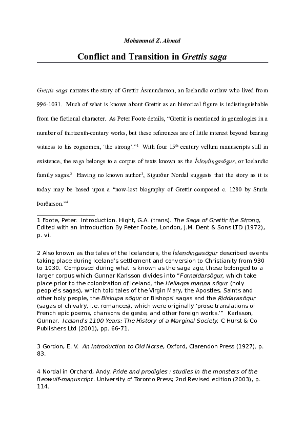 Conflict and Transition in Grettis saga