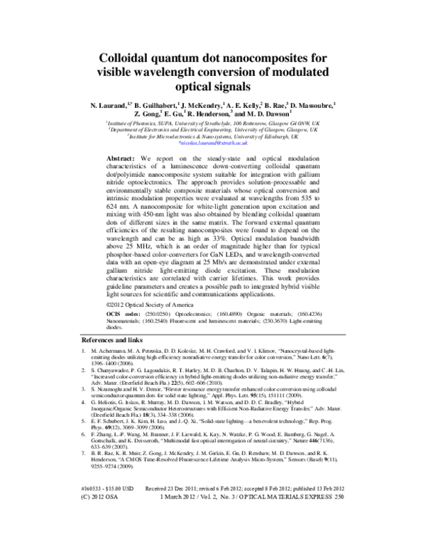 (PDF) Colloidal quantum dot nanocomposites for visible wavelength ...