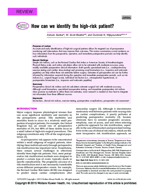 (PDF) How can we identify the high-risk patient?