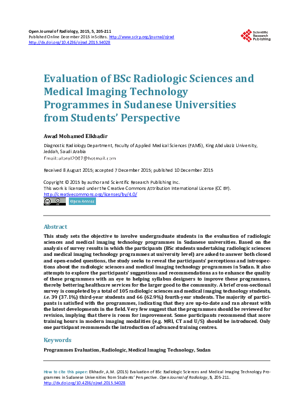 (PDF) Evaluation of BSc Radiologic Sciences and Medical Imaging