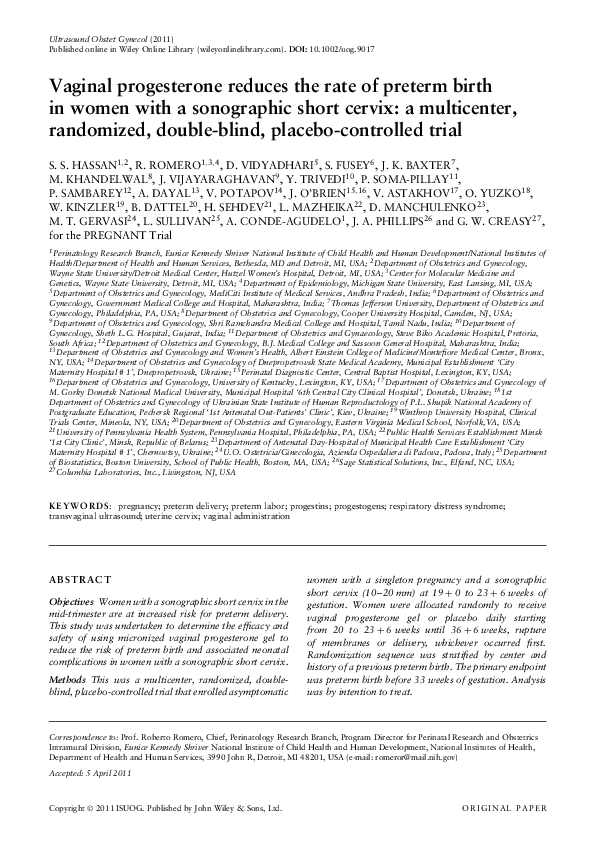 (PDF) Vaginal Progesterone Reduces the Rate of Preterm Birth in Women ...