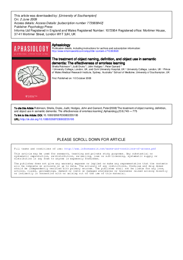  PDF The Treatment Of Object Naming Definition And Object Use In