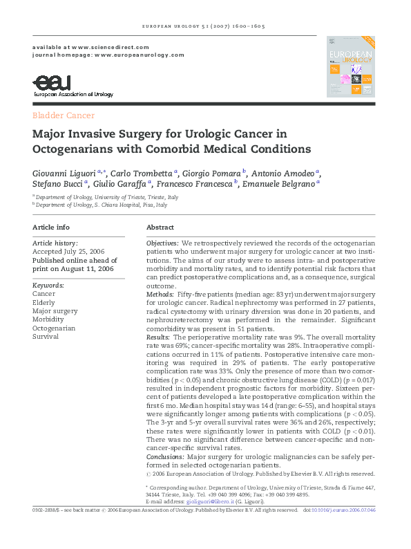 (PDF) Major Invasive Surgery for Urologic Cancer in Octogenarians with ...