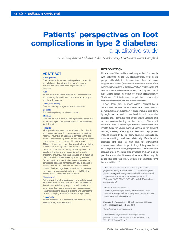 (PDF) Patients' perspectives on foot complications in type 2 diabetes ...