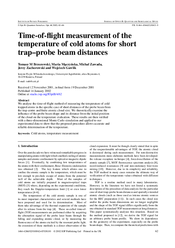 (PDF) Time-of-flight measurement of the temperature of cold atoms for ...
