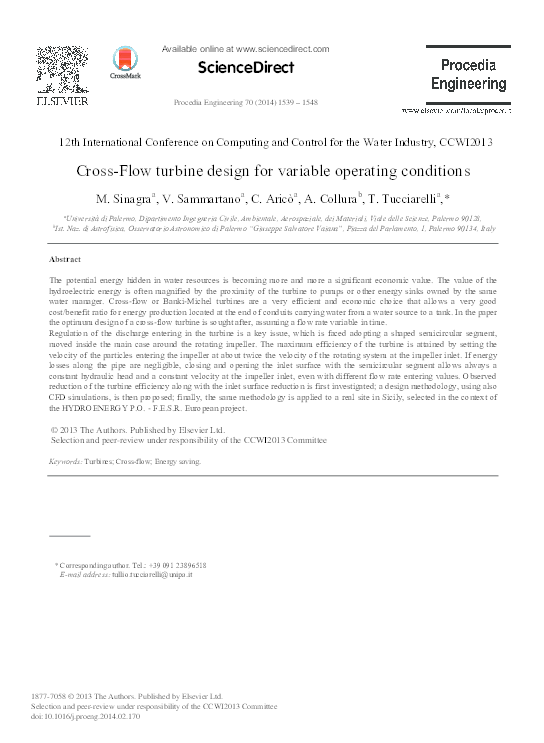 (PDF) Cross-flow Turbine Design for Variable Operating Conditions