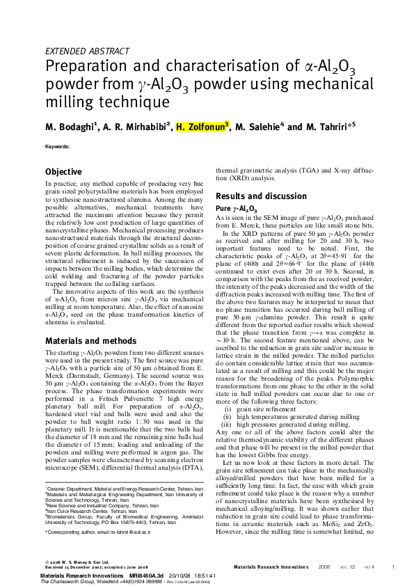 (PDF) Preparation and characterisation of α -Al 2 O 3 powder from γ -Al ...