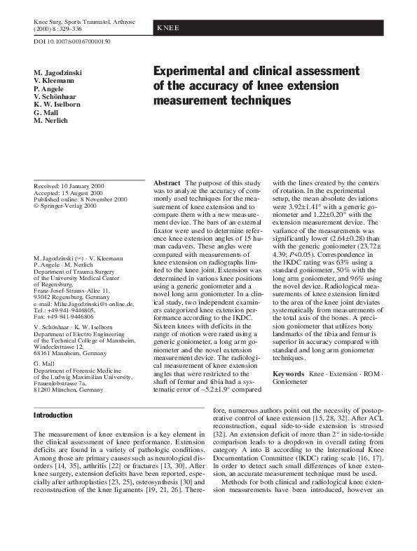 (PDF) Experimental and clinical assessment of the accuracy of knee ...