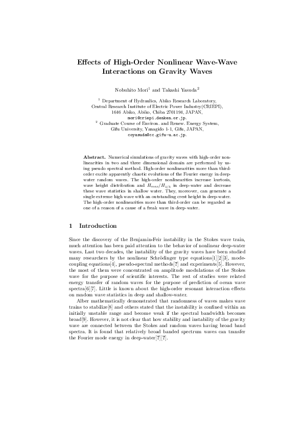 (PDF) Effects of high-order nonlinear wave-wave interactions on gravity ...
