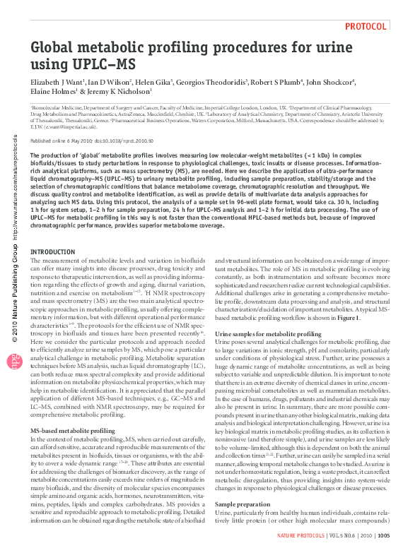 (PDF) Global urinary metabolic profiling procedures using gas ...