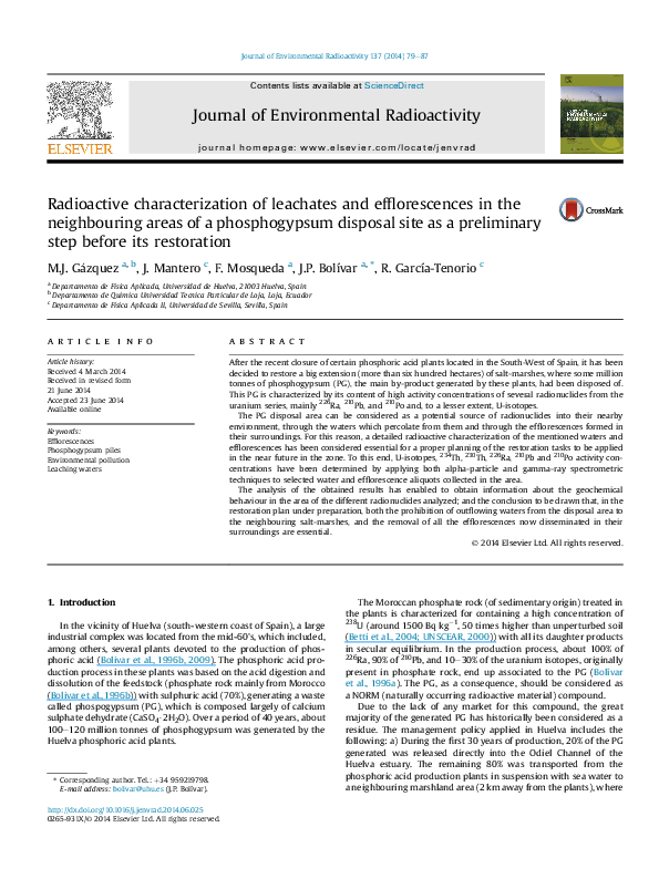 (PDF) Radioactive characterization of leachates and efflorescences in