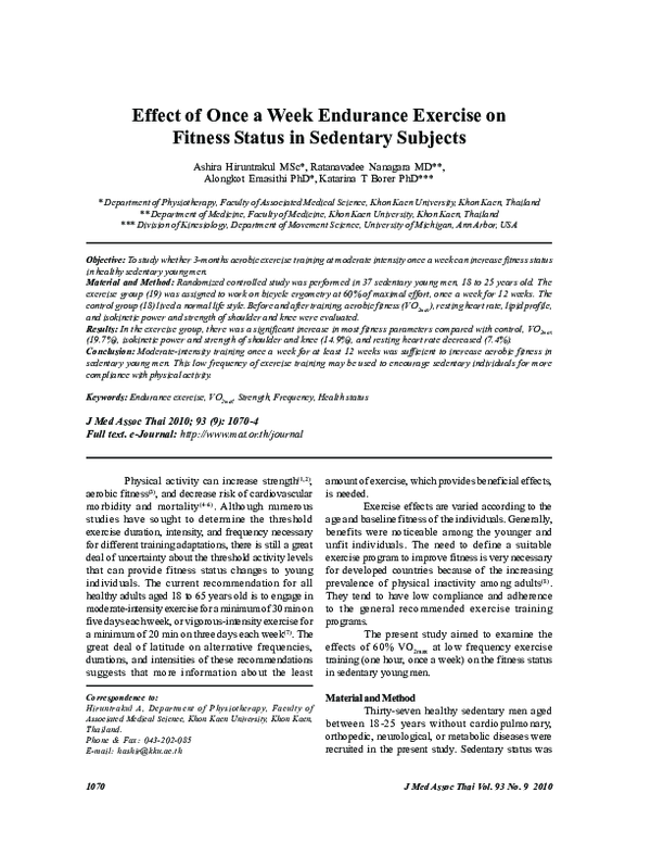 (PDF) Effect of once a week endurance exercise on fitness status in ...