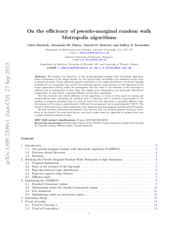 (PDF) On the efficiency of pseudo-marginal random walk Metropolis ...
