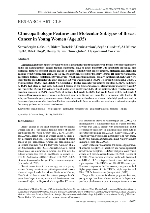 (PDF) Clinicopathologic features and molecular subtypes of breast ...