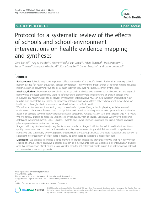 (PDF) Protocol for a systematic review of the effects of schools and ...