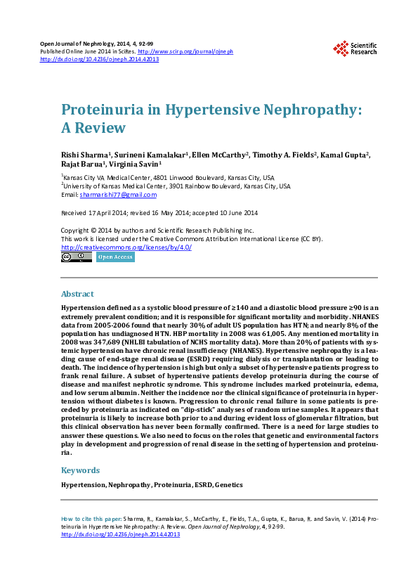 (PDF) Proteinuria in Hypertensive Nephropathy A Review Kamalakar