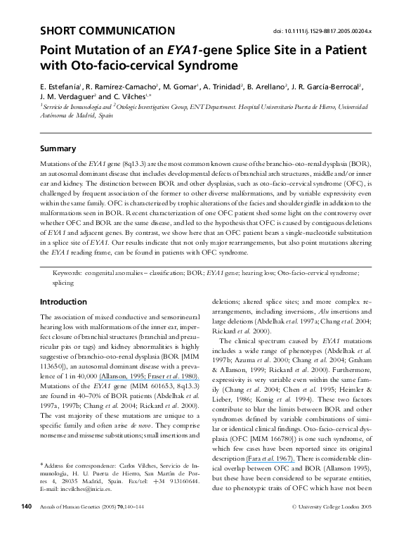 (PDF) Point Mutation of an EYA1-gene Splice Site in a Patient with Oto ...
