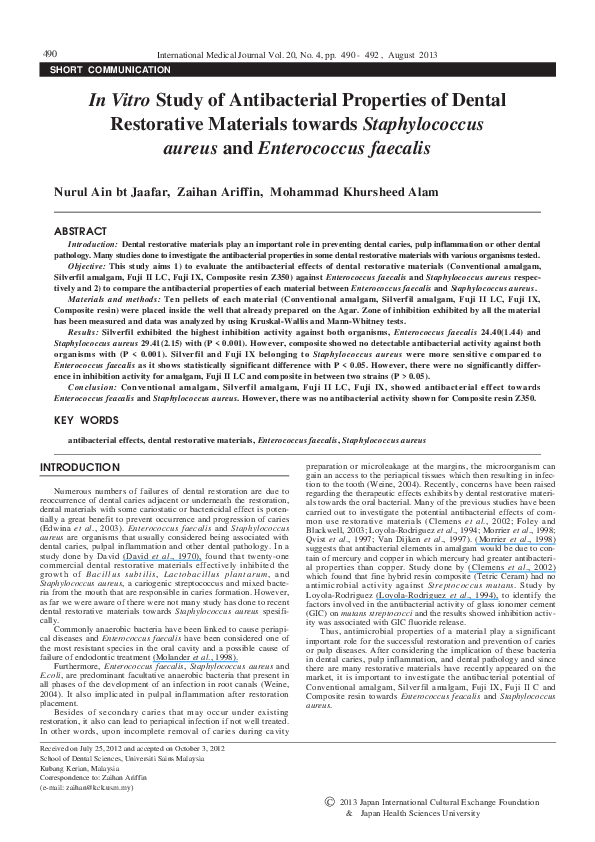 (PDF) In Vitro Study of Antibacterial Properties of Dental Restorative