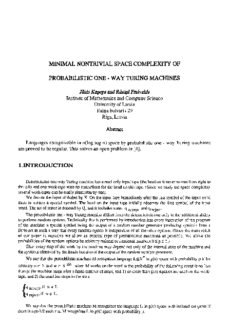 (PDF) Minimal nontrivial space complexity of probabilistic one- way ...
