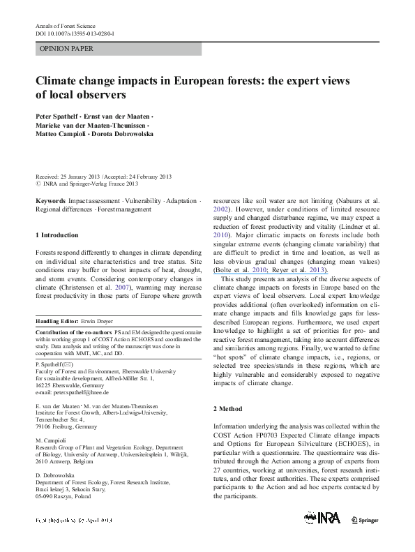 (PDF) Climate change impacts in European forests: the expert views of ...