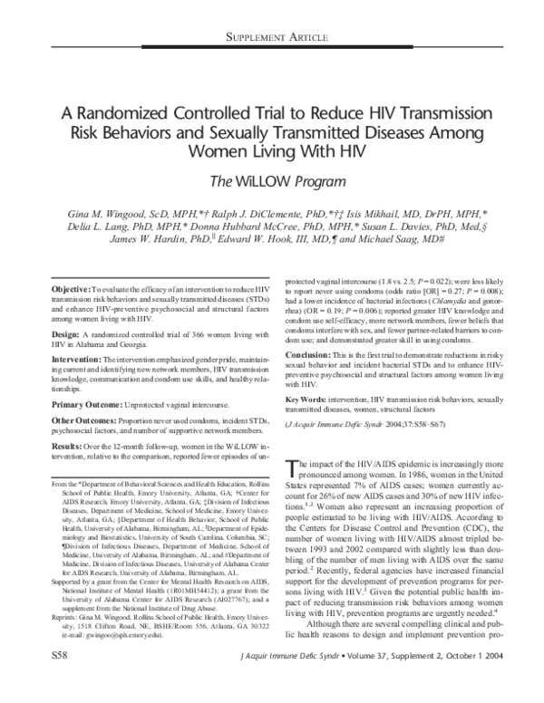 (PDF) A Randomized Controlled Trial to Reduce HIV Transmission Risk ...