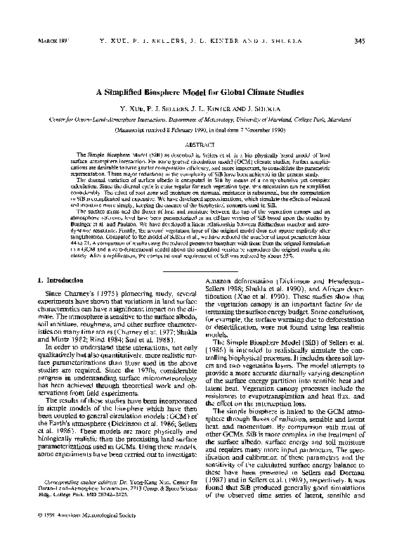 (PDF) A Simplified Biosphere Model for Global Climate Studies