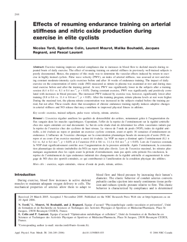 (PDF) Effects of resuming endurance training on arterial stiffness and ...