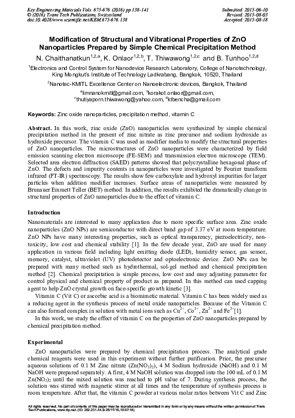 (PDF) Modification of Structural and Vibrational Properties of ZnO ...