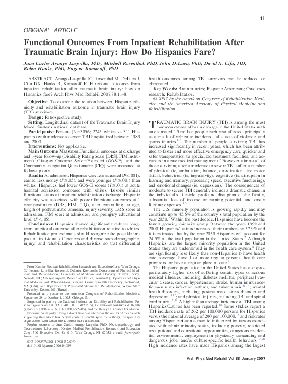 (PDF) Functional Outcomes From Inpatient Rehabilitation After Traumatic ...