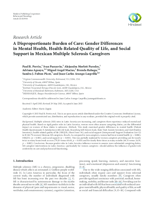 (PDF) A Disproportionate Burden of Care: Gender Differences in Mental ...