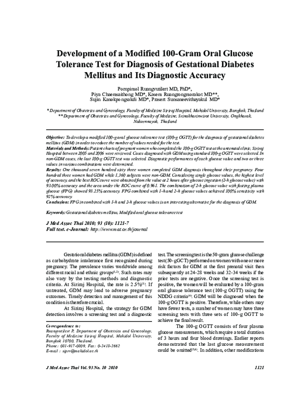 (PDF) Development of a modified 100-gram oral glucose tolerance test ...