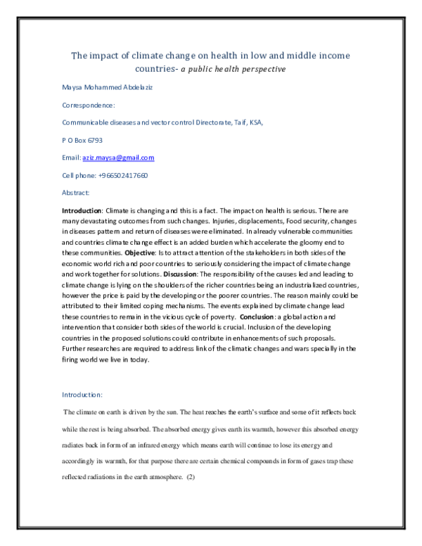 (PDF) The impact of climate change on health in low and middle income ...
